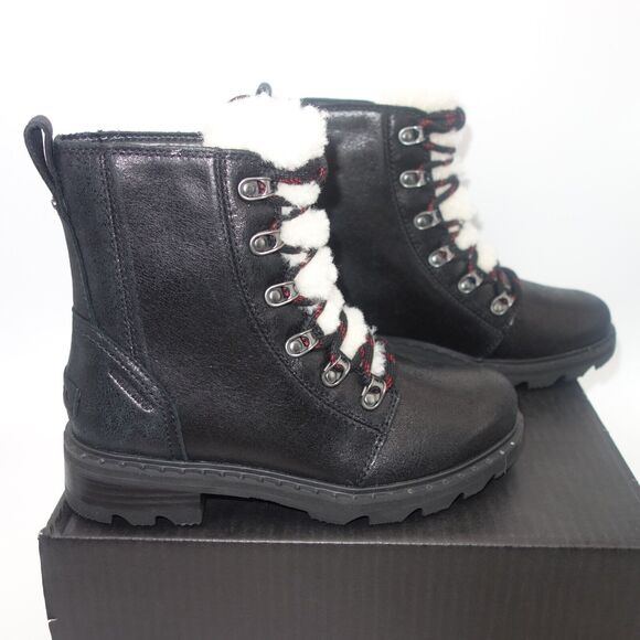 NEW Sorel Lennox Lace Cozy Boots Waterproof Shearling Lug Women's 5 Black - Picture 3 of 13